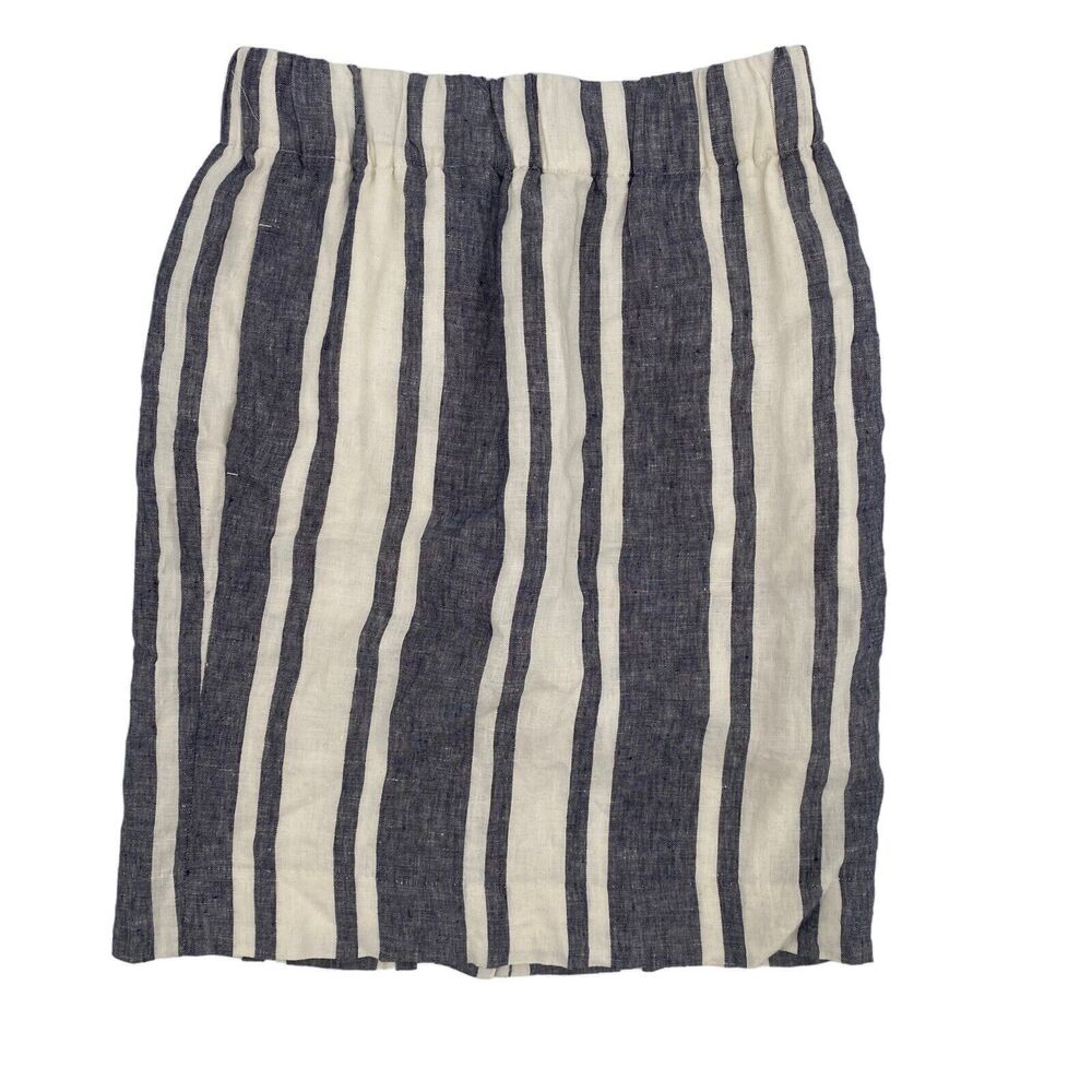 J.Crew Skirt XXS Linen Paperbag Pull On Straight Pencil Casual Blue Stripe